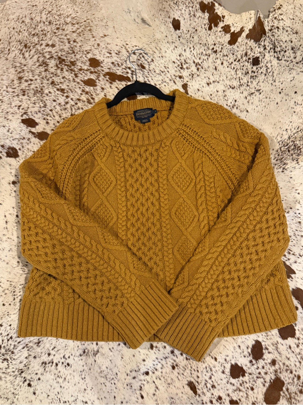 Pendleton Mustard Cropped Shetland Fisherman’s Sweater L NWOT